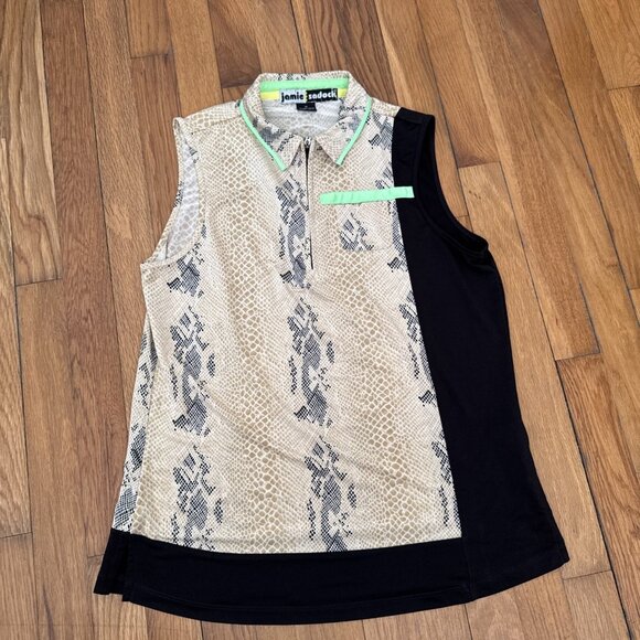 Jamie Sadock 1/4 Zip Golf Polo Snakeskin Sleeveless Tennis Pickleball Size M - Picture 1 of 4